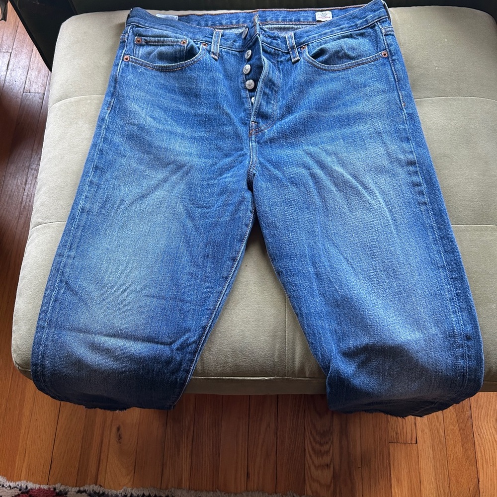 Classic Button-Fly Blue Jeans